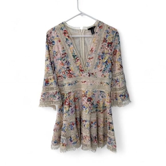 Aqua Print Ruffled Cotton Mini Dress - Picture 1 of 8